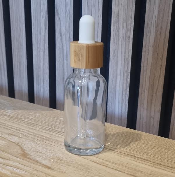 Clear Glass Dropper with Bamboo Lid - 30ml